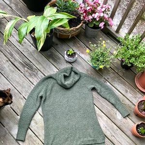 Ladies cowl neck sweater in green